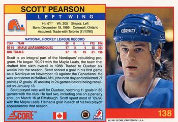 1991-92 Score Canadian English #138 Scott Pearson Back