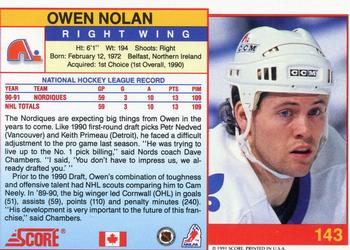 1991-92 Score Canadian English #143 Owen Nolan Back