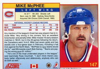 1991-92 Score Canadian English #147 Mike McPhee Back