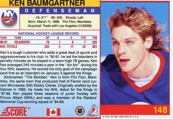 1991-92 Score Canadian English #148 Ken Baumgartner Back