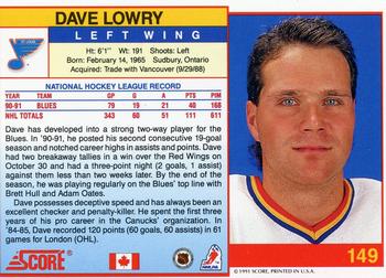 1991-92 Score Canadian English #149 Dave Lowry Back