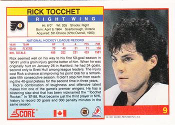 1991-92 Score Canadian English #9 Rick Tocchet Back
