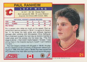 1991-92 Score Canadian English #21 Paul Ranheim Back