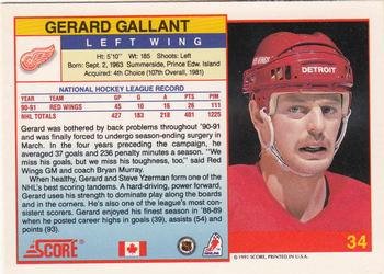 1991-92 Score Canadian English #34 Gerard Gallant Back