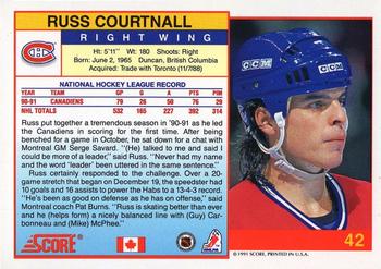 1991-92 Score Canadian English #42 Russ Courtnall Back