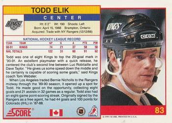 1991-92 Score Canadian English #83 Todd Elik Back