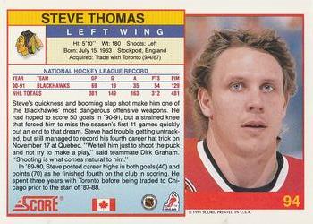 1991-92 Score Canadian English #94 Steve Thomas Back