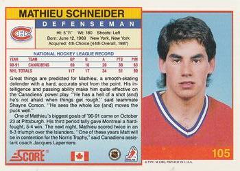 1991-92 Score Canadian English #105 Mathieu Schneider Back