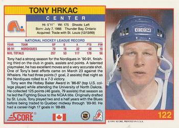 1991-92 Score Canadian English #122 Tony Hrkac Back