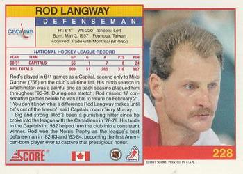 1991-92 Score Canadian English #228 Rod Langway Back