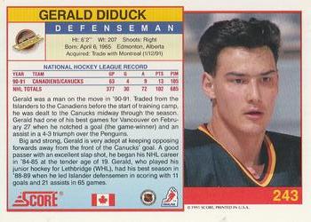 1991-92 Score Canadian English #243 Gerald Diduck Back