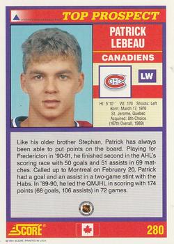 1991-92 Score Canadian English #280 Patrick Lebeau Back
