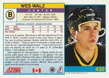 1991-92 Score Canadian English #430 Wes Walz Back