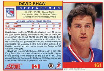 1991-92 Score Canadian English #161 David Shaw Back