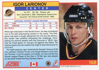 1991-92 Score Canadian English #168 Igor Larionov Back