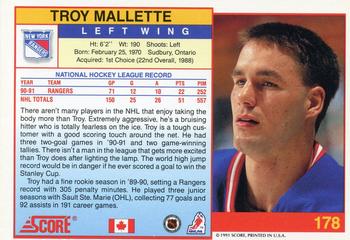1991-92 Score Canadian English #178 Troy Mallette Back