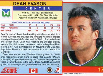 1991-92 Score Canadian English #17 Dean Evason Back