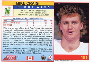 1991-92 Score Canadian English #181 Mike Craig Back