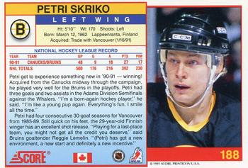 1991-92 Score Canadian English #188 Petri Skriko Back