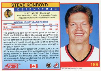 1991-92 Score Canadian English #189 Steve Konroyd Back