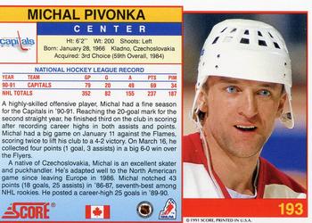 1991-92 Score Canadian English #193 Michal Pivonka Back