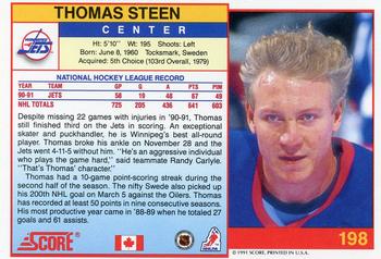 1991-92 Score Canadian English #198 Thomas Steen Back