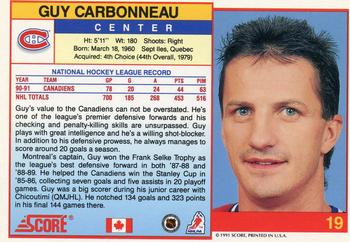 1991-92 Score Canadian English #19 Guy Carbonneau Back