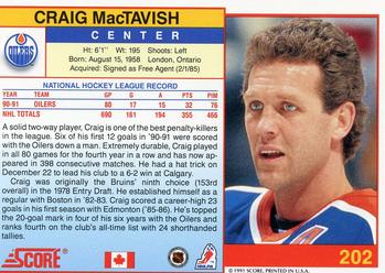 1991-92 Score Canadian English #202 Craig MacTavish Back