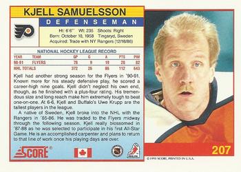 1991-92 Score Canadian English #207 Kjell Samuelsson Back