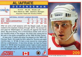 1991-92 Score Canadian English #209 Al Iafrate Back