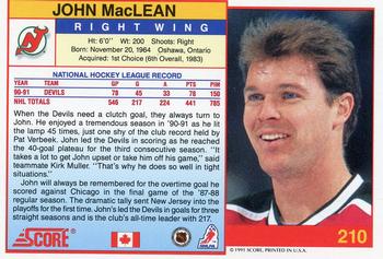 1991-92 Score Canadian English #210 John MacLean Back