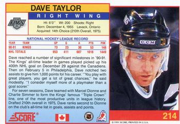 1991-92 Score Canadian English #214 Dave Taylor Back