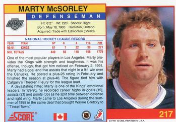 1991-92 Score Canadian English #217 Marty McSorley Back