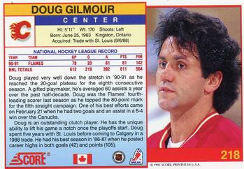 1991-92 Score Canadian English #218 Doug Gilmour Back