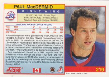 1991-92 Score Canadian English #219 Paul MacDermid Back