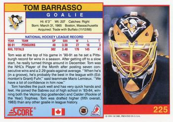1991-92 Score Canadian English #225 Tom Barrasso Back