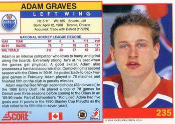 1991-92 Score Canadian English #235 Adam Graves Back