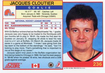 1991-92 Score Canadian English #236 Jacques Cloutier Back