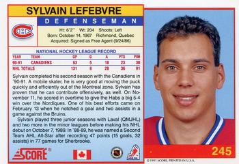 1991-92 Score Canadian English #245 Sylvain Lefebvre Back