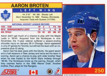 1991-92 Score Canadian English #250 Aaron Broten Back