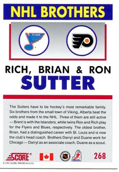 1991-92 Score Canadian English #268 Rich Sutter / Brian Sutter / Ron Sutter Back