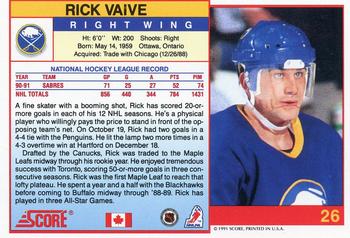1991-92 Score Canadian English #26 Rick Vaive Back