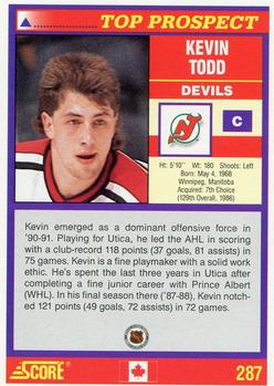 1991-92 Score Canadian English #287 Kevin Todd Back