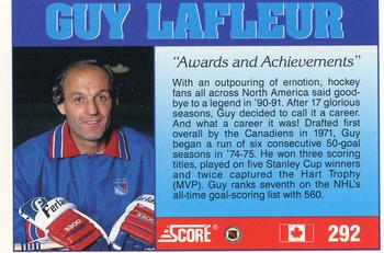 1991-92 Score Canadian English #292 Guy Lafleur Back