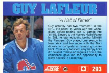 1991-92 Score Canadian English #293 Guy Lafleur Back