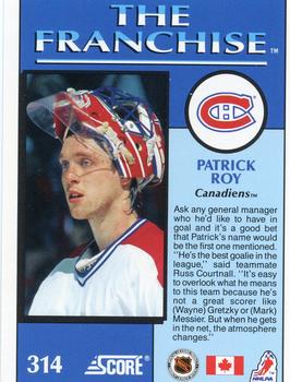 1991-92 Score Canadian English #314 Patrick Roy Back