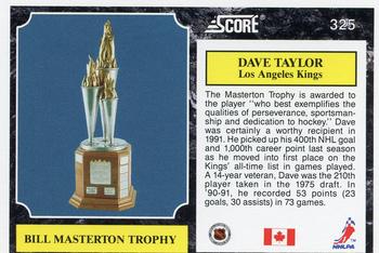 1991-92 Score Canadian English #325 Dave Taylor Back