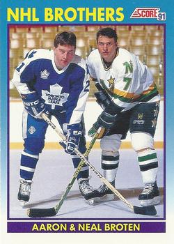1991-92 Score Canadian English #337 Aaron Broten / Neal Broten Front