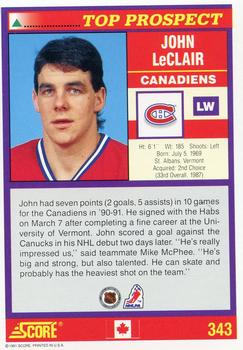 1991-92 Score Canadian English #343 John LeClair Back