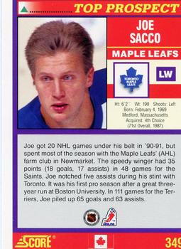 1991-92 Score Canadian English #349 Joe Sacco Back